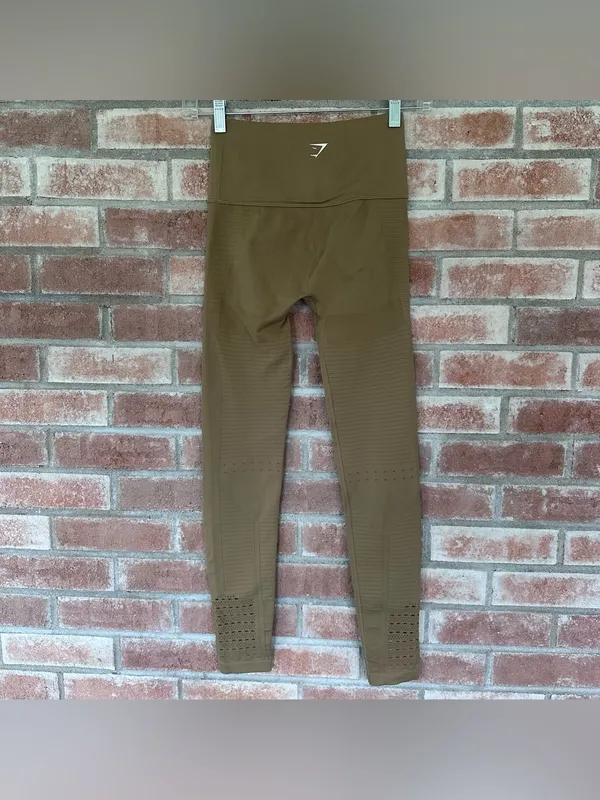 Gymshark Energy Seamless Leggings Perforated Tan Women’s XS Workout Gym Athletic - Image 5