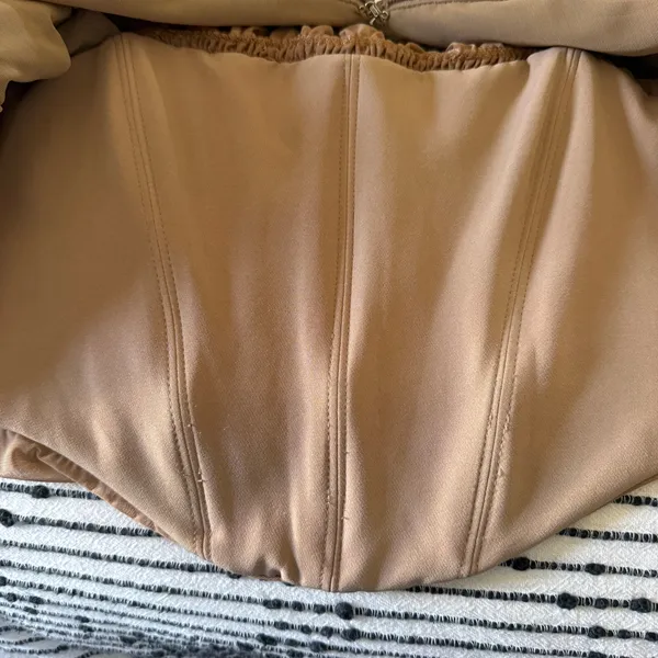 HOUSE OF CB | Norah Light Brown Ruched Puff Sleeve Mesh Corset Top | Medium - Image 6