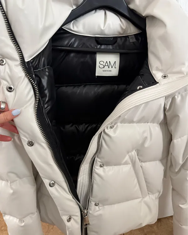 SAM. Vegan Leather White Quilted Puffer Jacket with High Collar - Image 18