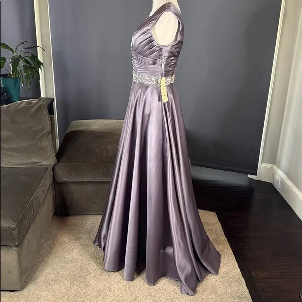 Women’s V-Neck Full Length Satin Formal Prom Dress Zip Up Back Size S NWT - Image 7