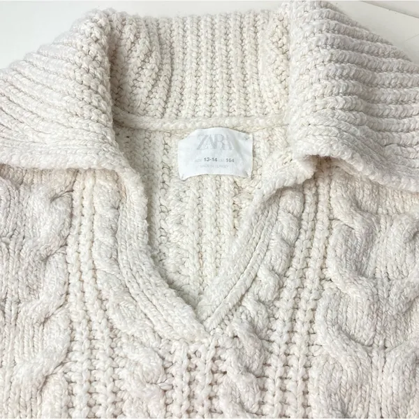 ZARA Cable Knit V-Neck Pullover Sweater with Collar - Image 12