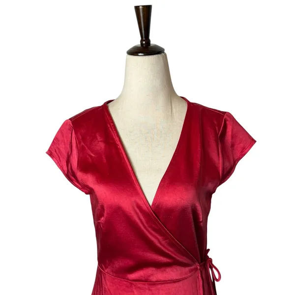 Princess Polly Emily Mini Dress Women 6 Red Satin Wrap V-Neck Sexy Party - Image 5