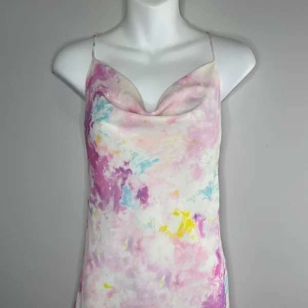Revolve RESA Teenie Mini Dress Cotton Candy Tie Dye‎ XS Cowl Neck Tie Straps NEW - Image 4