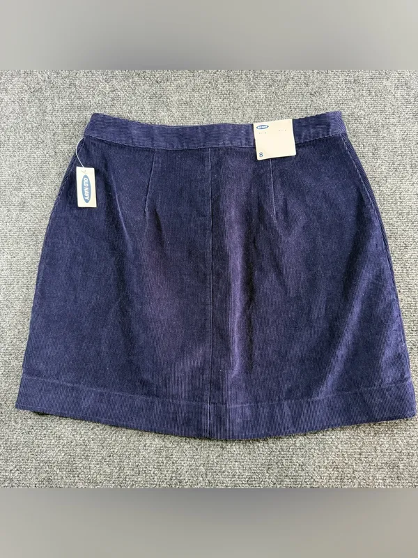 Old Navy Corduroy Snap Button Front Skirt Size 8 Navy Blue Academia Clueless NWT - Image 2