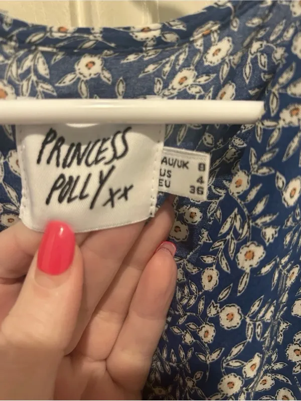 Princess Polly Blue Floral Wrap-Style Mini Dress Cotton and Rayon - Image 4