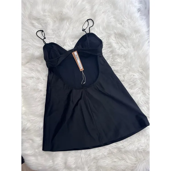Skims Satin Mini Dress Obsidian Size XXS - Image 8