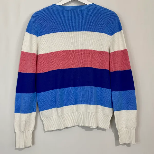 Cable Stitch Women’s Long Sleeve Knit Stripe Sweater Blue & Pink Size Medium - Image 7
