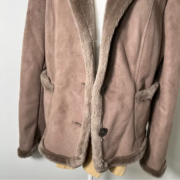 Vintage Ann Taylor 90s Penny Lane Brown Tan‎ One Button Collared Coat Womens Lg - Image 3