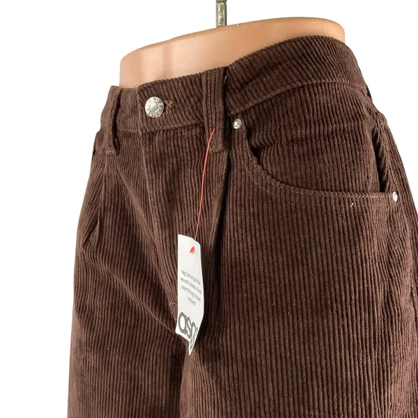 NEW ASOS Women's Brown Corduroy High Rise Wide Leg Baggy Trousers Pants Size 32 - Image 3