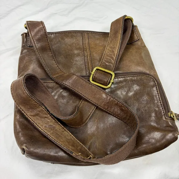 Fossil crossbody brown leather small messenger bag, purse. 6 pockets. boho - Image 8