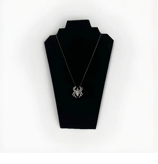Silver Spider Pendant Necklace Black Leather Cord Gothic Punk Halloween Spooky - Image 3