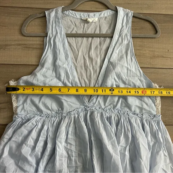 Anthropologie Floreat Loved By Cotton Silk Sleeveless Light Blue Lace Slip Dress - Image 10