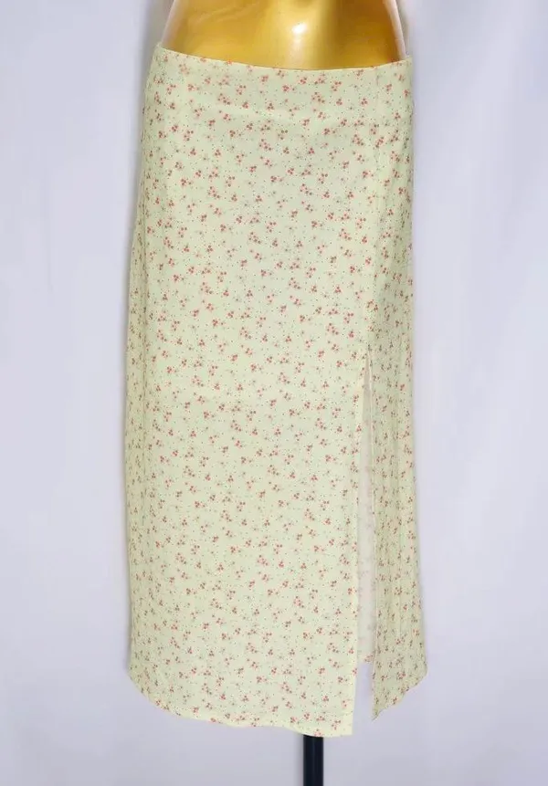 PRINCESS POLLY Lily Yellow Floral Midi Skirt w/ Slit - Image 6
