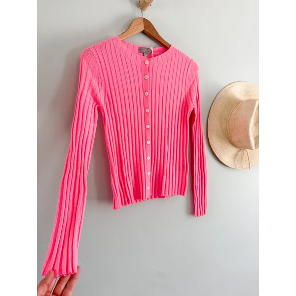 J.Crew | NWT Wide-Rib Cashmere Cardigan in Neon Capri Pink 100% Cashmere | Sz XS - Image 3
