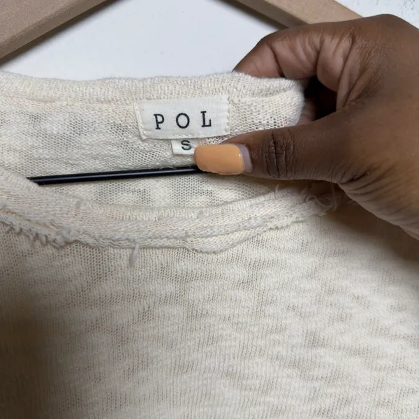 POL Women Oversized Sweater Small Cream Raw Edge‎ Distressed Textured Knit - Image 3