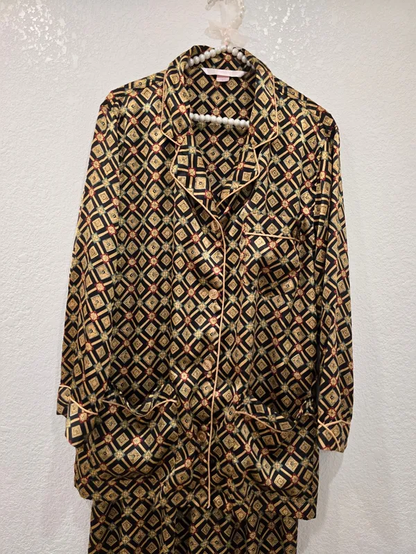 vintage Victoria's Secret pajama set black gold geometric pattern S - Image 3