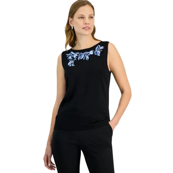 Kasper Womens Sleeveless Embroidered Sleeveless Top 10924833 Black XS - Image 6