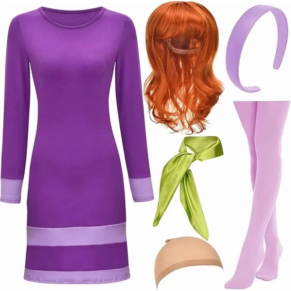 Scooby Doo Purple Daphne Blake Cosplay Costume Set Women MED NEW 70's Halloween - Image 9