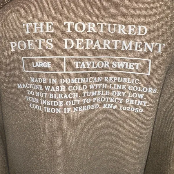 Taylor Swift The Tortured Poets Department Pullover Hoodie‎ Beige Size Large - Image 2