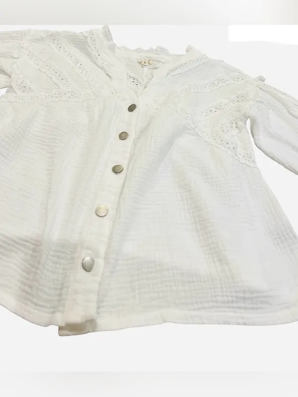 POL White Eyelet Button-Front Blouse - Image 4