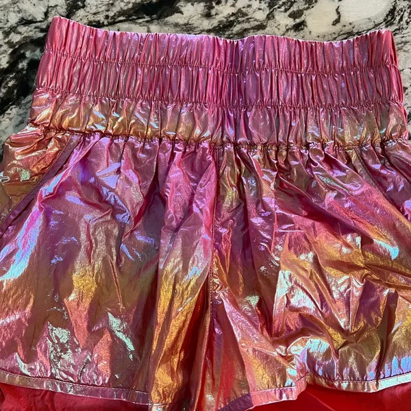 Free People Movement The Way Home Shorts In Pink Rainbow Metallic Size Medium - Image 4