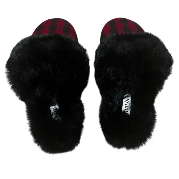Gianni Bini Faux‎ Fur Size US 9 slippers house shoes fuzzy plaid buffalo plaid - Image 5