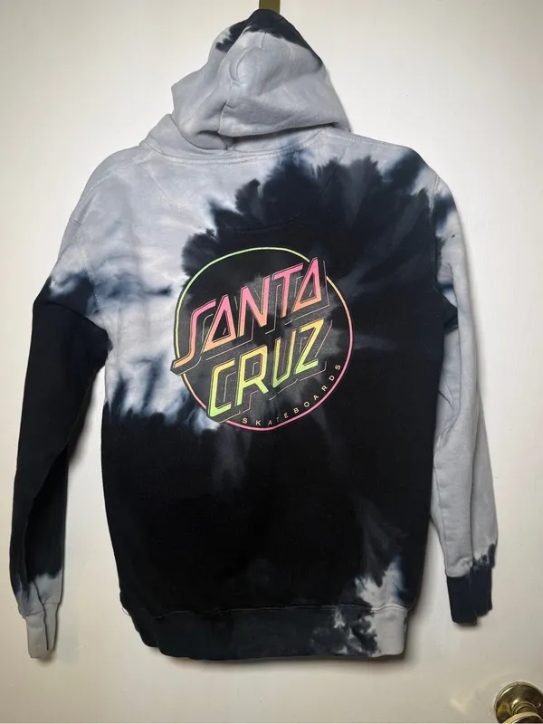 Santa Cruz Skateboards Womens Tie-Dye Hoodie Sweatshirt - Black & Gray Small - Image 9