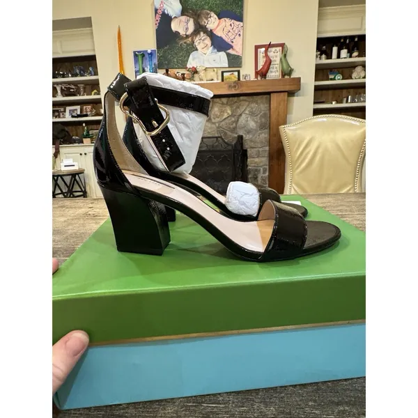 Kate Spade‎ Black Crinkle Patent Leather Sandal Susane Size 8.5 Heeled Formal - Image 3