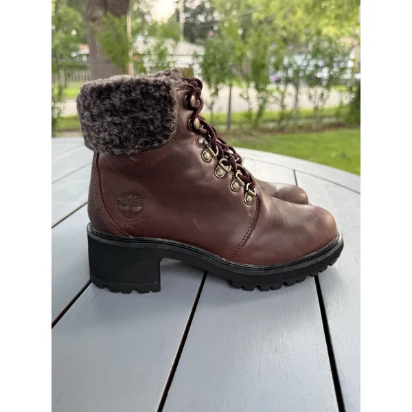 Timberland Women Size 5.5 Kinsley Waterproof Brown Leather Faux Fur Ankle Boot - Image 2