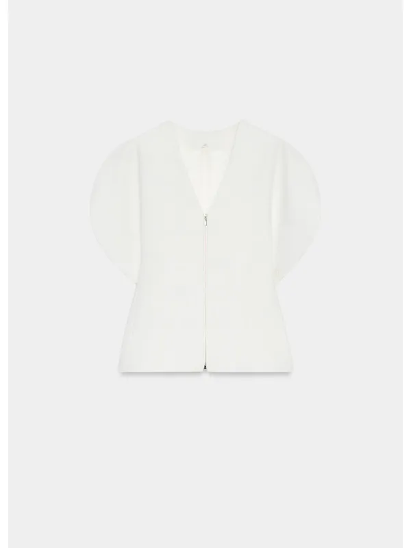 Zara NWT White Structured Zip-Front Top with Split puff Sleeves - Image 3