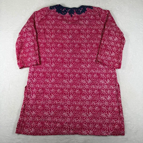 Roller Rabbit Pink White Geometric Cotton Tunic Kurta Navy Embroidery Medium - Image 7