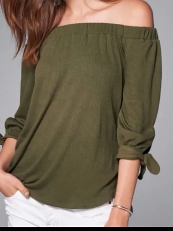 Abercrombie & Fitch Olive Green Off The Shoulder Blouse. Size Small - Image 9