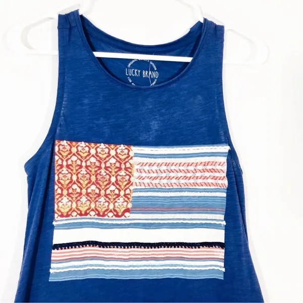 Lucky Brand Patriotic Flag Tank Top Medium Blue Americana 4th of July Cotton - Image 3