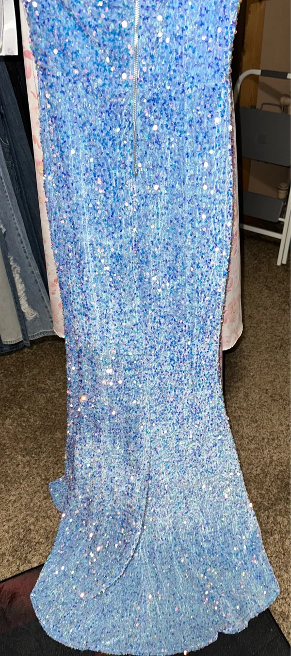 Authentic Digs Boutique One Shoulder Baby Blue Prom Dress - Image 7