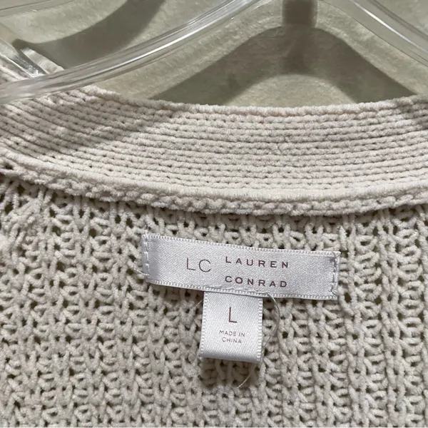 LC Lauren Conrad Open Knit Button Front Cardigan Cream Women Size Large - Image 5