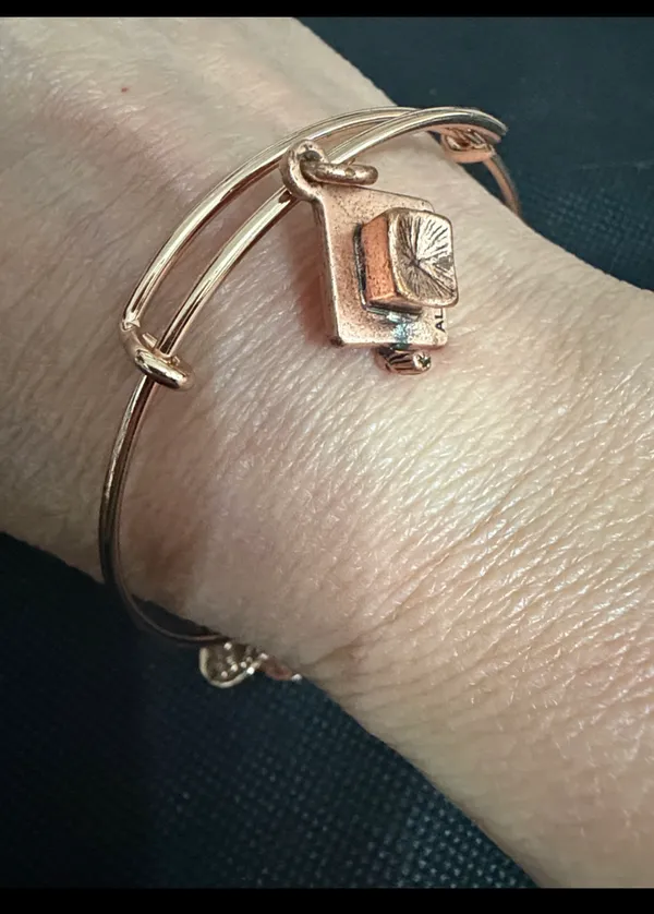 Vintage Alex & Ani Rose Gold-Tone Bracelet with Graduation hat charm. excellent used condition. Measurements approximately 2 1/2”. Non-smoking home. Priced to sell at as is condition. Don’t like my price, make a reasonable offer! - Image 2
