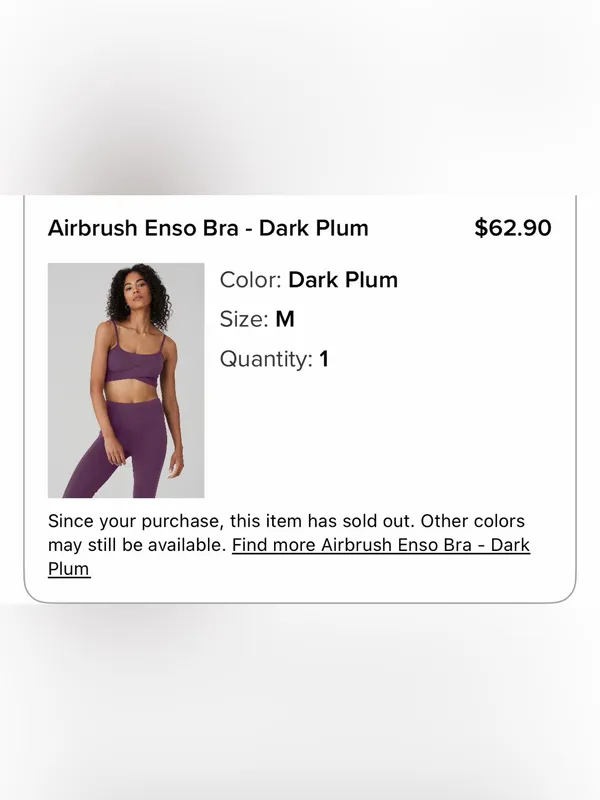 ALO Yoga Airbrush Enso Dark Plum Cross-Front Sports Bralette Size Medium - Image 11