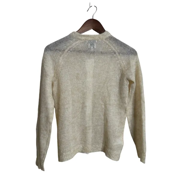 L.L.Bean Mohair Cardigan Sweater Fuzzy Sheer Halo Knit Ivory Womans XS - Image 2