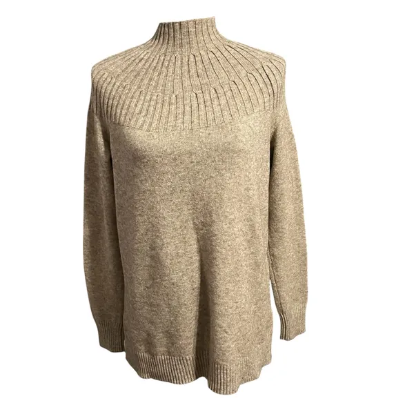 Anthropologie Women's Taupe Stretchy Mock Neck Sweater Sz S Capsule Wardrobe - Image 3