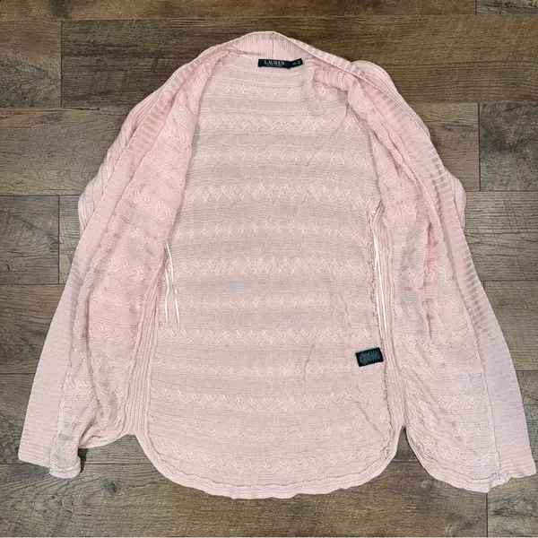 Lauren Ralph Lauren Pink Cable Knit Open Front Cardigan - Image 3