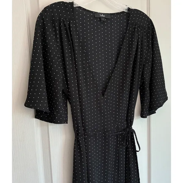 Lulus Farah Black White Triangle Print High Low Wrap‎ Midi Dress S - Image 11