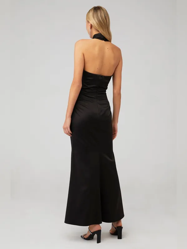 ELLIATT Brynn Black Satin Halter Cutout Maxi Gown Womens XS EUC - Image 4