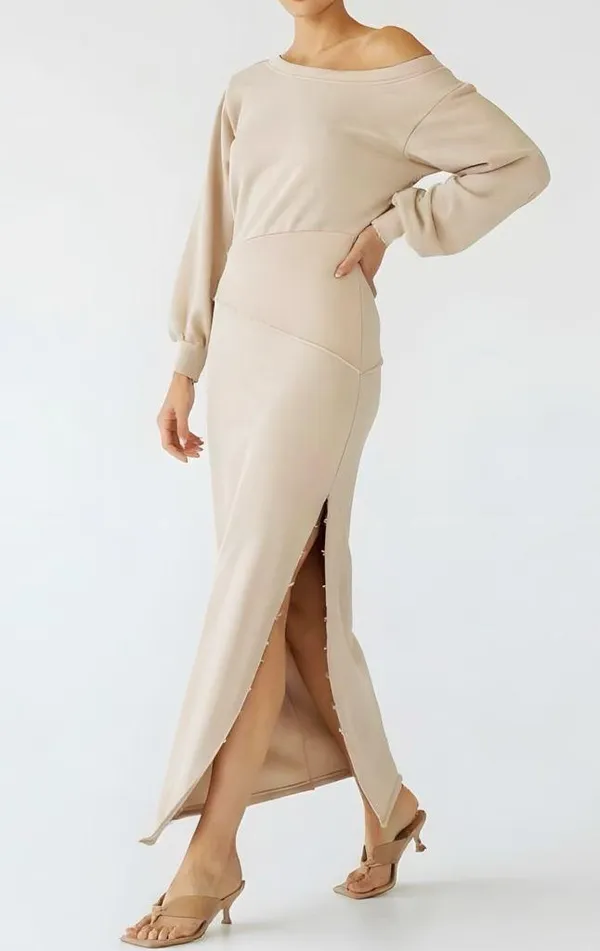 SER.O.YA. Elo Long Sleeve Fleece Sweater Dress, Camel, Large - Image 4