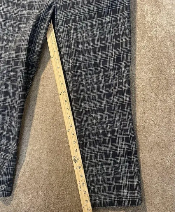 Cotton:On Pants Womens 4 Plaid Flat Front Tapered Trousers Academia Gray Black - Image 4