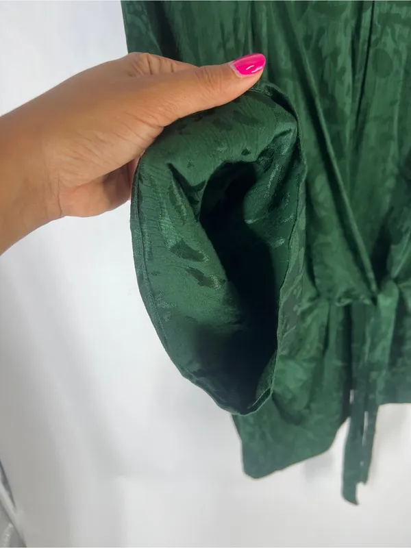 Zara Woman Knotted Jacquard Blouse Bottle Green Tie Front Size M - Image 5