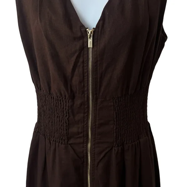 Joie Linen Blend Chocolate Brown‎ Zip-Front Midi Dress Quiet Luxury Old Money M - Image 4