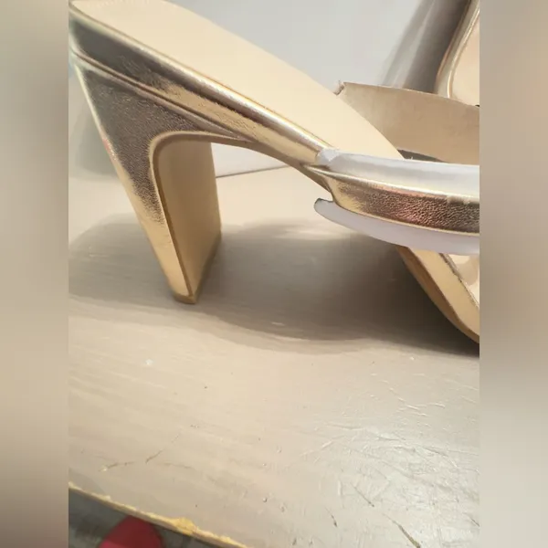 NWT THE DROP Women's Avery Square Toe Two Strap High Heeled Sandal Size 9 Gold - Image 8