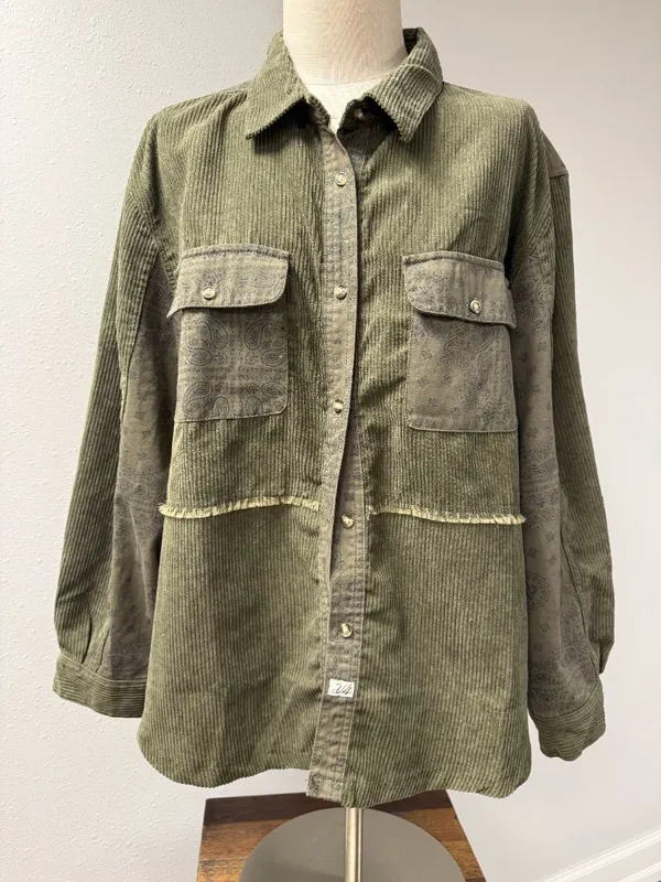 Vintage Havana Bandana & Corduroy Button-Up Top - Image 3