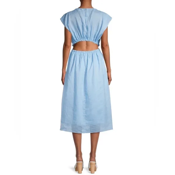 NWT Rebecca Taylor Sleeveless Ramie Cut Out Dress With Pockets Azul Blue Size L - Image 2