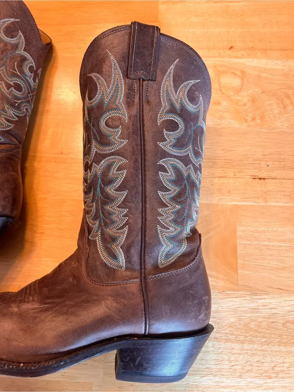 Nocona Brown Leather Western Boots with Turquoise Embroidery - Image 8